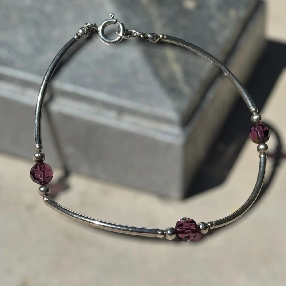 Sterling Silver Bracelet with Amethyst Faceted Beads